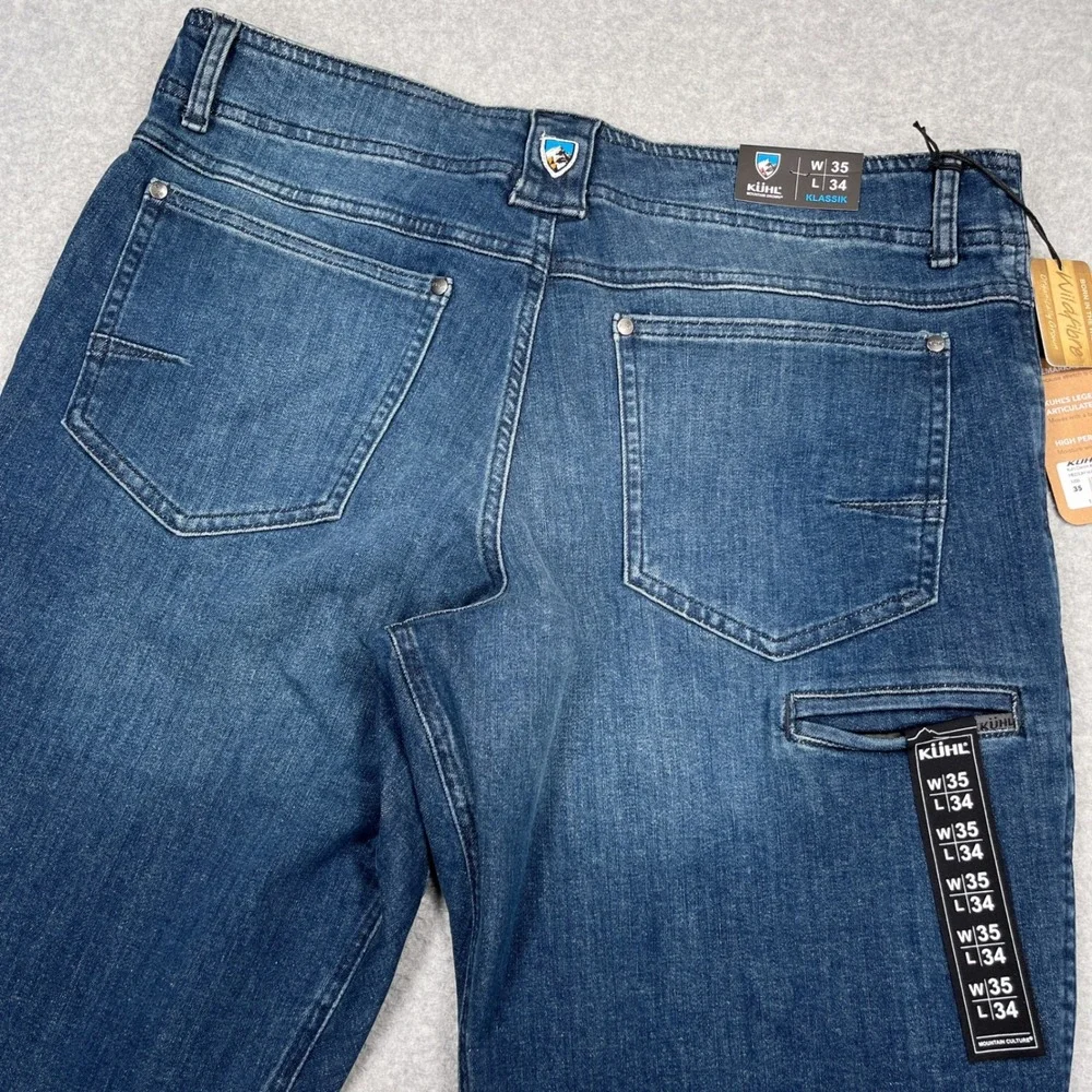 NEW KUHL Denim Klassik Fit Jeans Mens 35x34 Blue Medium Wash Stretch Zip 5200
